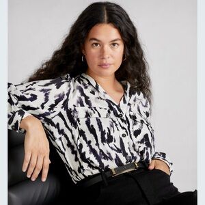 US size XL (26/28) Modern Zebra Cooling Stretch Cupro Button Down Blouse Top